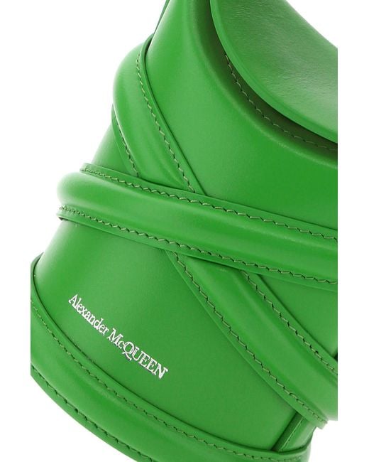 Alexander McQueen Green Grass Leather Mini The Curve Bucket Bag