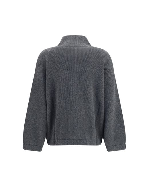 Brunello Cucinelli Gray Cashmere Half-Zip Sweater Kashmir/Capra Hircus