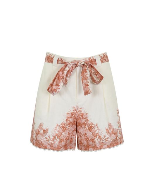 Twin Set Pink Linen Shorts With Floral Print