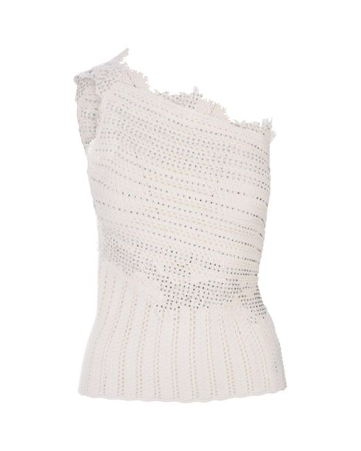 Ermanno Scervino White Cotton Top With Lace And Crystals