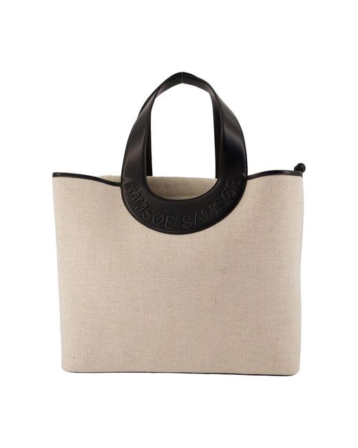Samsøe & Samsøe Natural Samsøe Samsøe Cotton Canvas Shopper Tote Bag