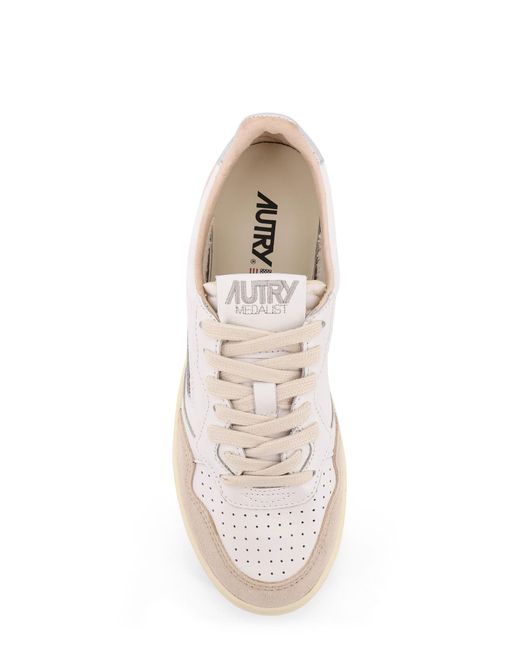 Autry White Medalist Low Leather Low-Top Sneakers With Suede Inserts