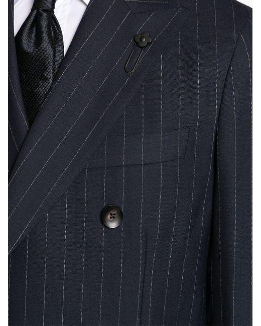 Lardini Blue Pinstriped Double-Breasted Wool Suit for men