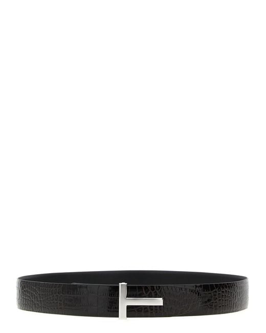 Tom Ford Black Reversible Crocodile Leather Belt Calfskin (Bos Taurus) for men