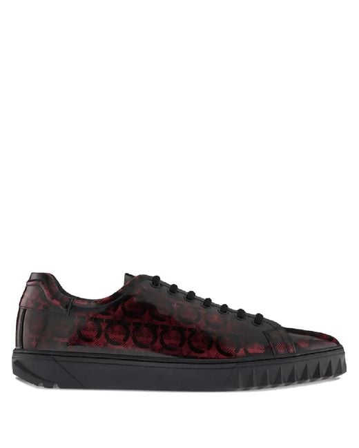 Ferragamo Black Cube Gancini-Print Lace-Up Sneakers for men