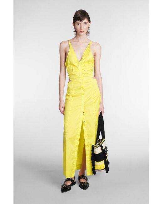 Ganni Dress In Yellow Cotton