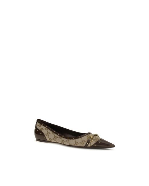 Gucci Black Beige Polyester Ballet Flats