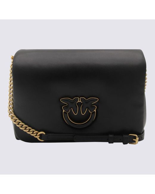 Pinko Black Leather Love Bag Click Puff Shoulder Bag