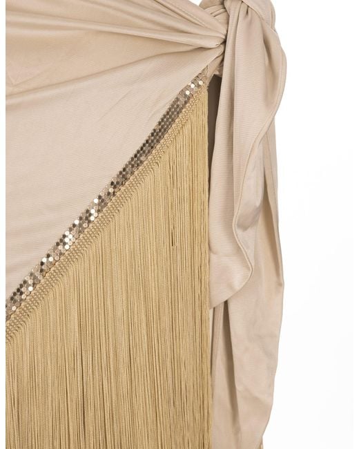 Rabanne Natural Gold Shiny Mesh Skirt With Fringes