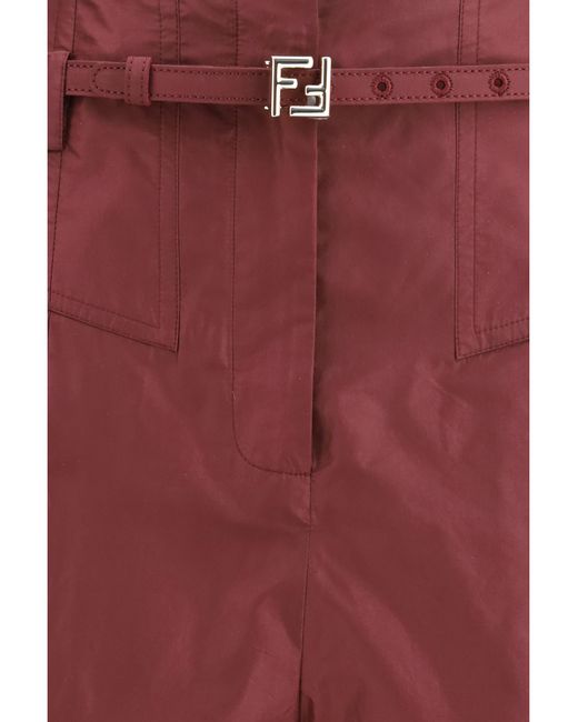 Fendi Red Taffeta Silk Pants