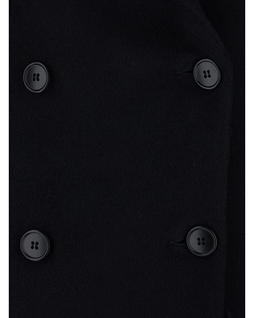 Le Plain Black Long Double-Breasted Coat