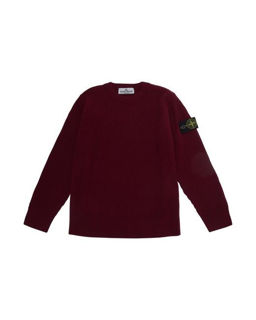 Stone Island Red Crew Neck Sweater With Patch Tops for men