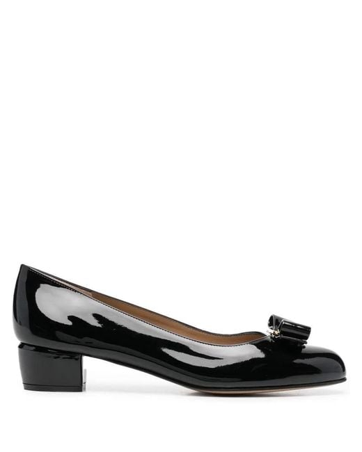 Ferragamo Black Vara Bow Patent Pumps
