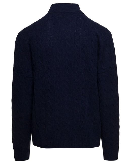 Polo Ralph Lauren Blue Cable Knit Sweater Wool And Cashmere Tops for men