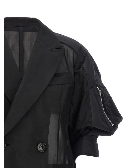 Sacai Black Voile X Taffeta Blazer And Suits