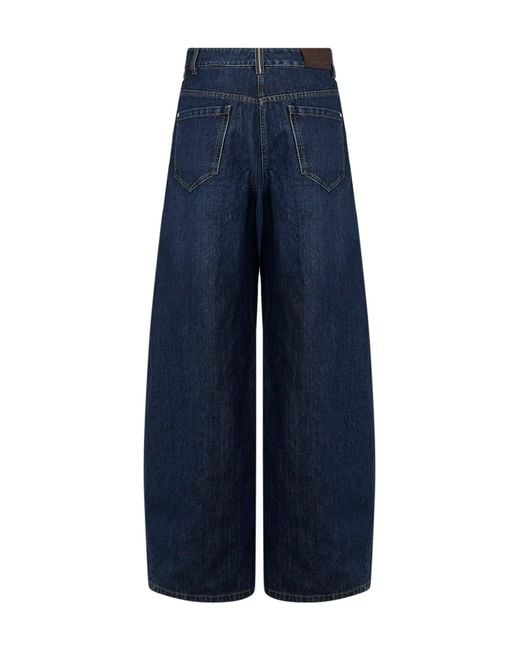 Brunello Cucinelli Blue Authentic Denim Wide Jeans With Monili