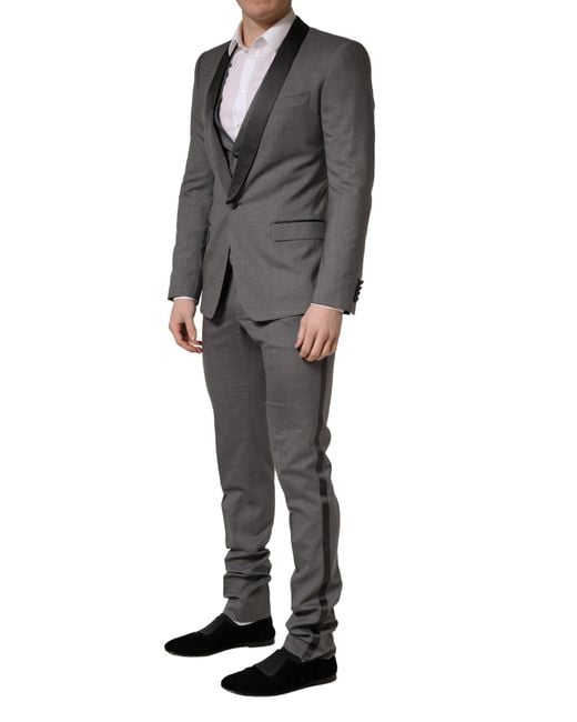 Dolce & Gabbana Gray Wool Single Breasted 1 Button 3Pc Suit Polyester Silk Virgin for men
