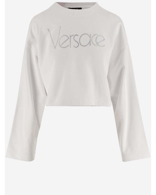 Versace White 1978 Re-edition Crop Sweatshirt With Logo