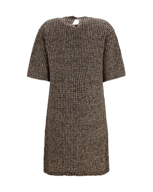 Fabiana Filippi Black Dress Sequin-Effect Tweed Merino Wool (Ovis Aries)