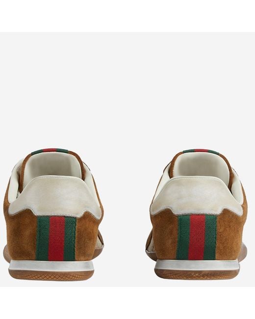 Gucci Brown Leather And Fabric Shift Sneakers Trainers for men