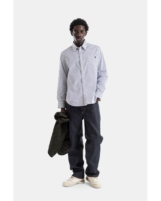 Burberry White Iris Vertical Stripe Cotton Poplin Shirt for men