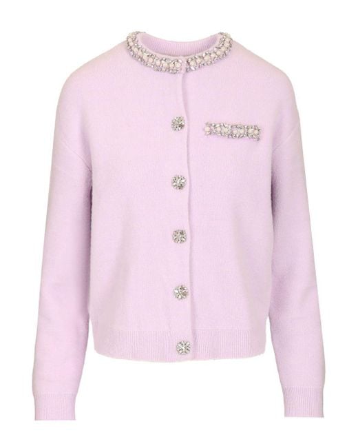 Self-Portrait Pink Crystal Trim Cardigan