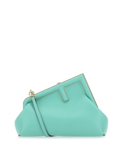 Fendi Green Light-blue Leather Small First Clutch