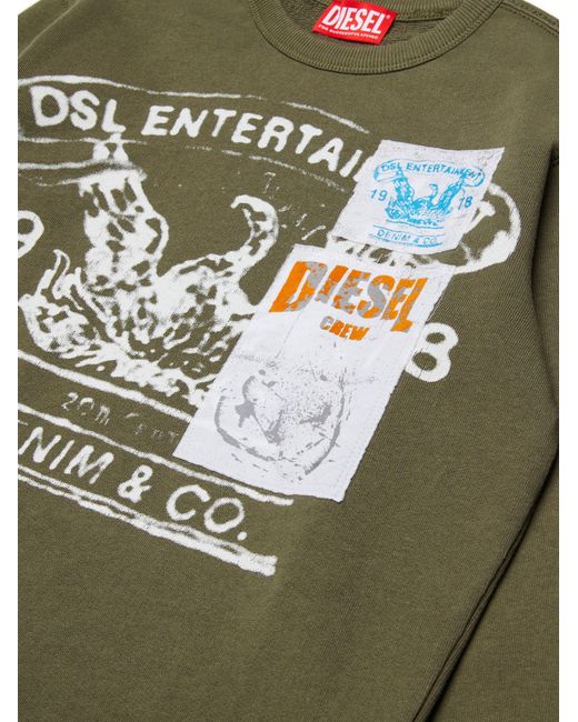 DIESEL Green Cotton Sweatshirt With Logo Print Hoods & Sweatshirts for men