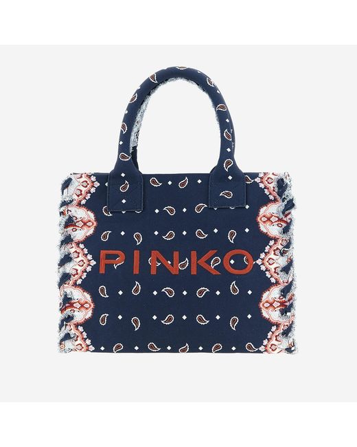 Pinko Blue Shopper Bag Cotton Handbags