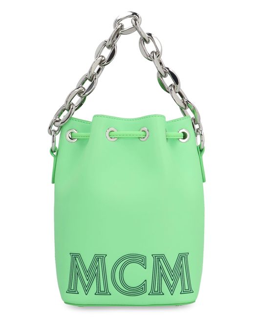 MCM Green Aren Leather Bucket Bag