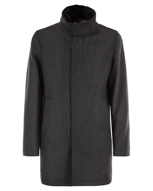 Herno Gray Wool Coat With Detachable Collar for men