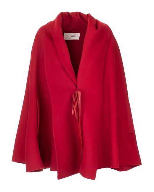 Valentino Red Ribbon-Detail Cape Coat Clothing