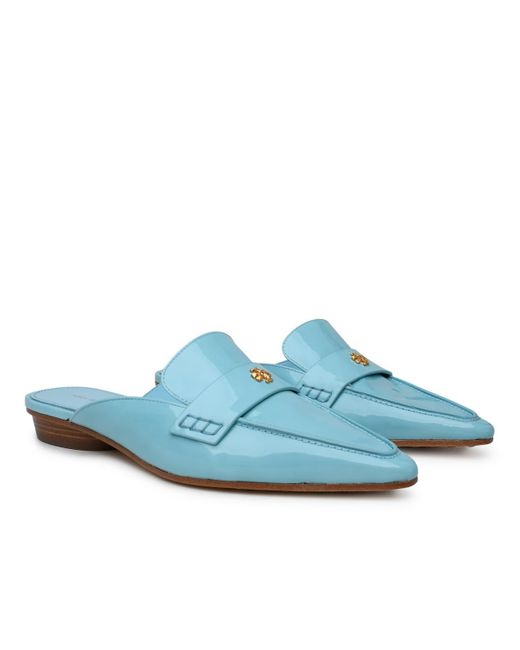 Tory Burch Blue Shiny Leather Pointed Sabots