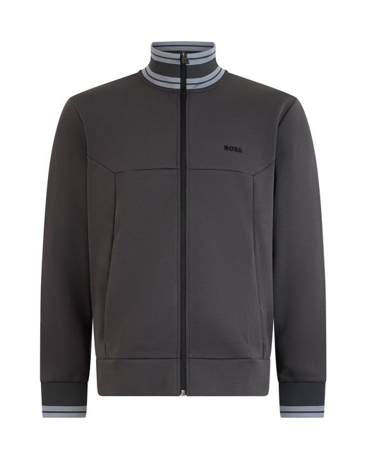 Boss Black Cotton Zip-Up Hoodie for men