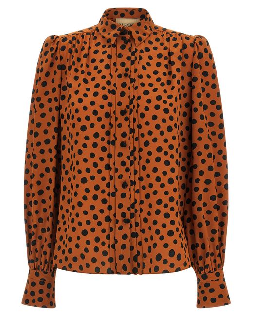 Valentino Garavani Brown Polka Dot Print Shirt
