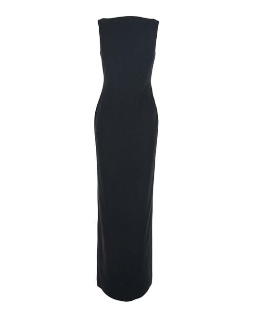 Solace London Black Long Dress With Square Neckline And Cut Out On The Back
