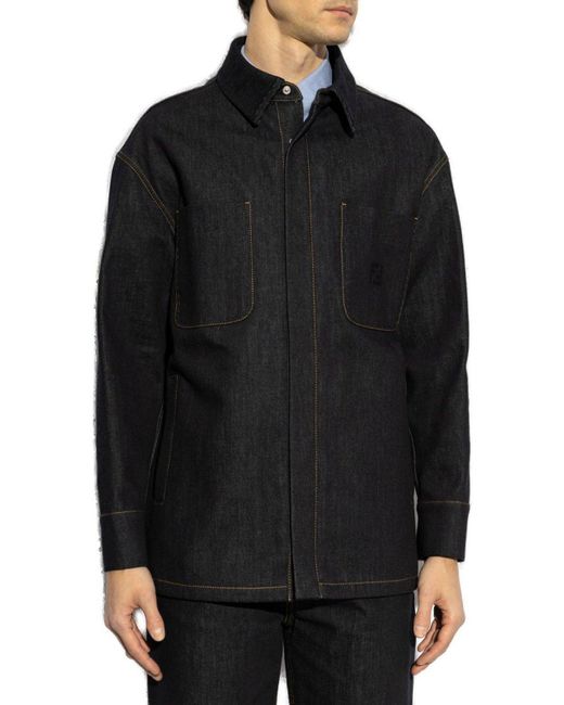 Fendi Black Logo Embroidered Denim Jacket for men