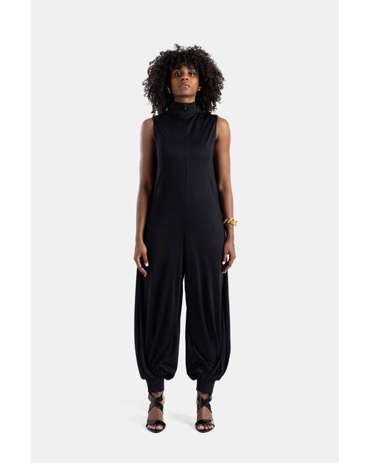 Maison AlaïA Black Draped High-Neck Jumpsuit Jumpsuits