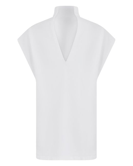 Alaïa White Sleeveless Sweater, High Collar, Cotton