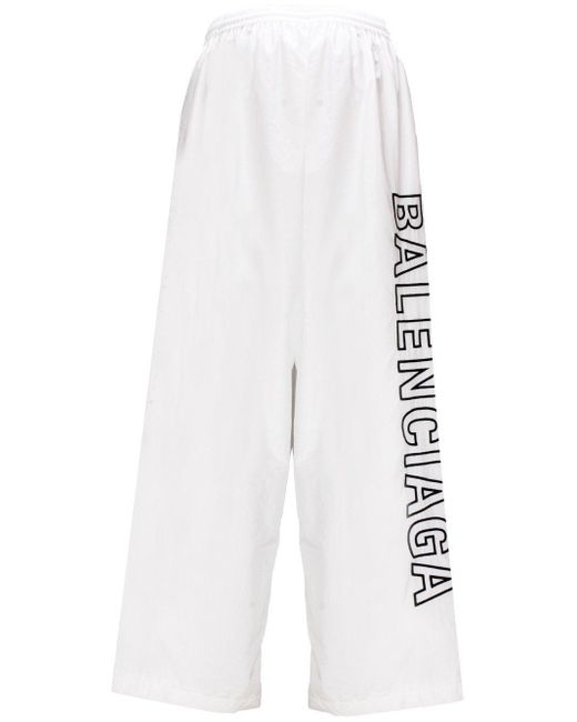 Balenciaga White Logo Printed Elastic Waist Trackpants for men