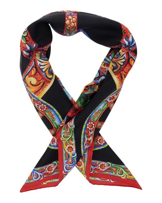 Dolce & Gabbana Blue Scarf With Carretto Print, Silk