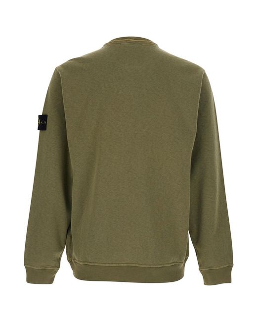 Stone Island Green Crewneck Sweatshirt Cotton Sweatshirts for men
