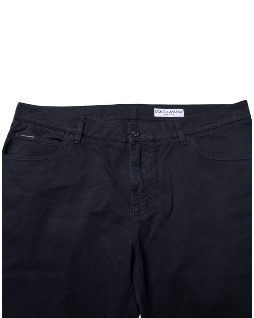 Dolce & Gabbana Blue Black Cotton Tapered Denim Jeans for men