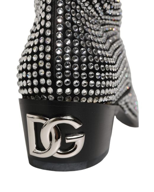 Dolce & Gabbana Black Crystal Embellished Ankle Boots Shoes Silk Viscose Glass for men