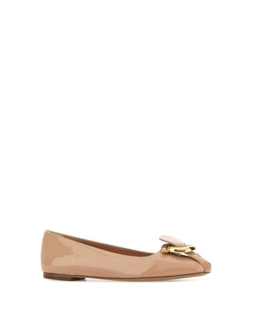 Ferragamo Brown Skin Leather Oxide Ballerinas