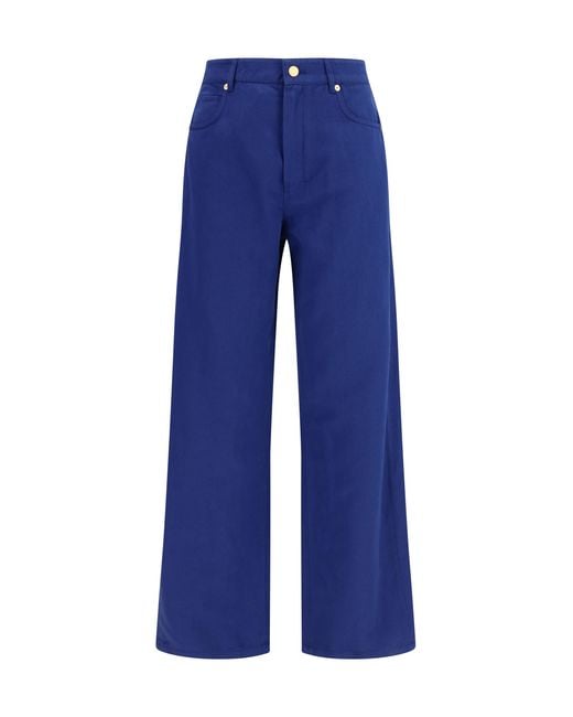 Max Mara Blue Cotton And Linen Pants Cotton