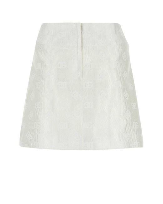Dolce & Gabbana White Dg Logo Quilted Jacquard Mini Skirt