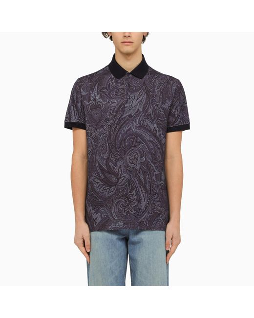 Etro Gray Short Sleeved Polo With Paisley Print for men