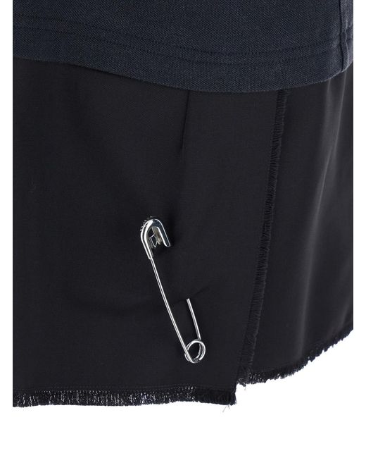 Balenciaga Blue Layered Dress With Polo Shirt Style Collar And Safety Pin Detail