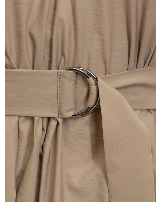 Brunello Cucinelli Natural Techno Cotton Poplin Dress With Precious Shoulder Detail